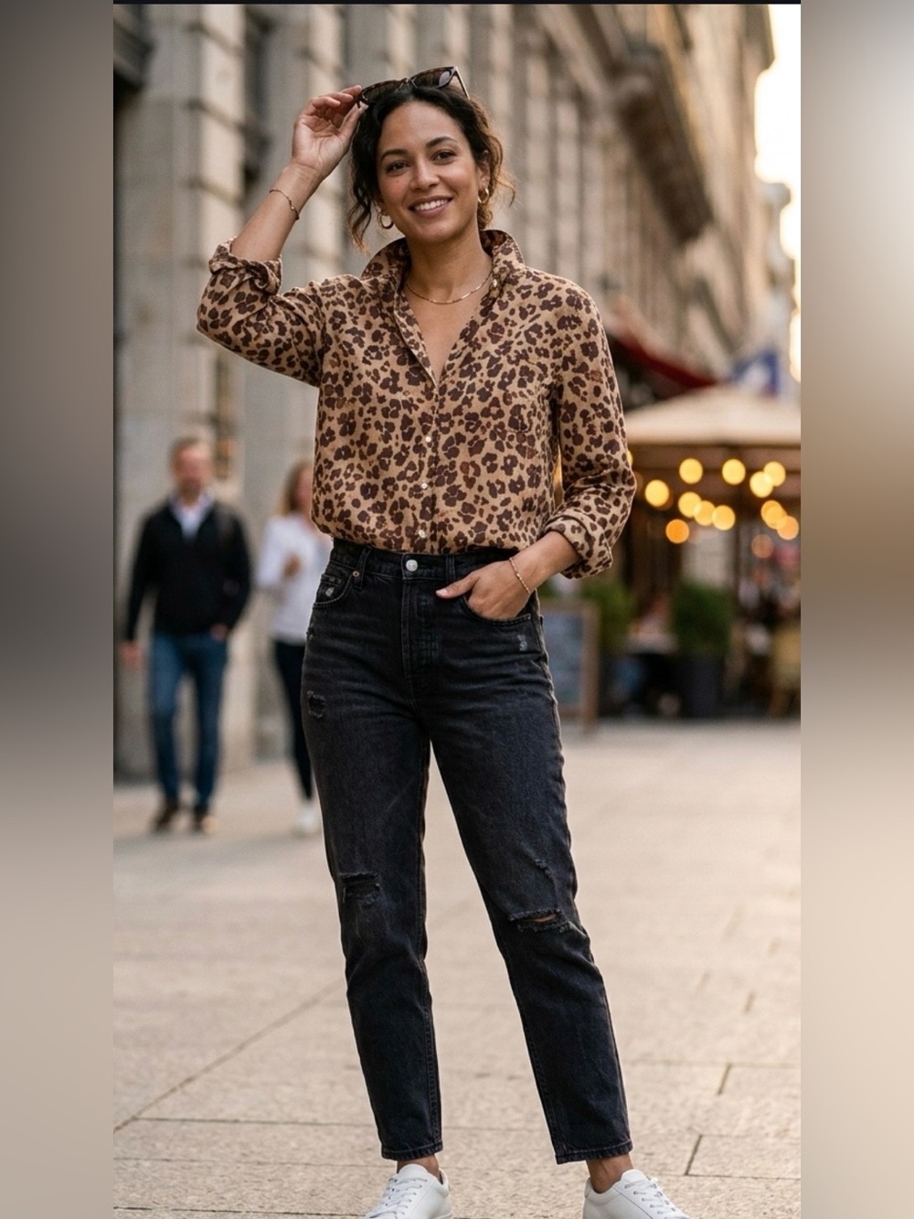 GAP Leopard-Print Button Front Shirt - Brown & Tan Size Medium - Picture 2 of 7